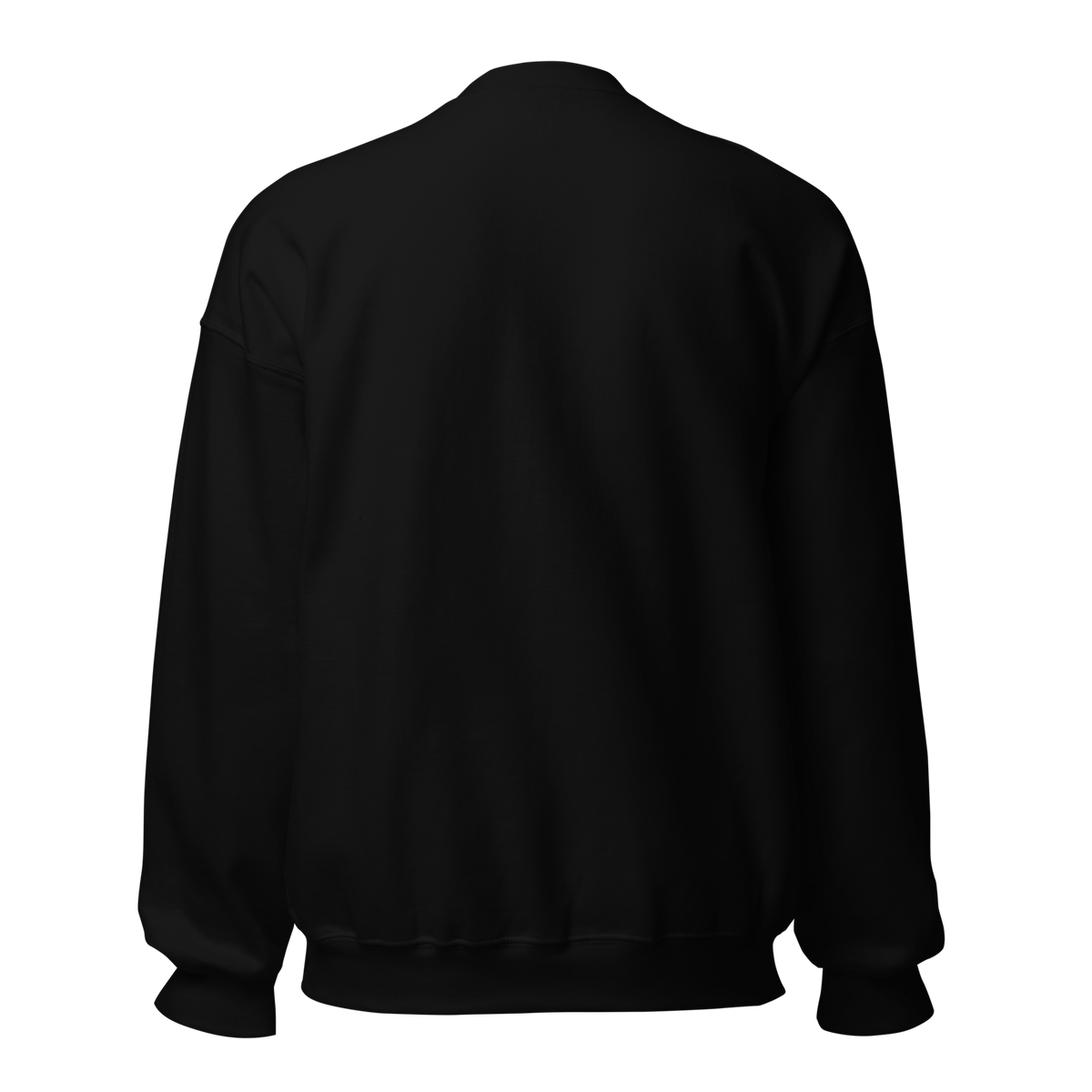 Plain black crewneck, front