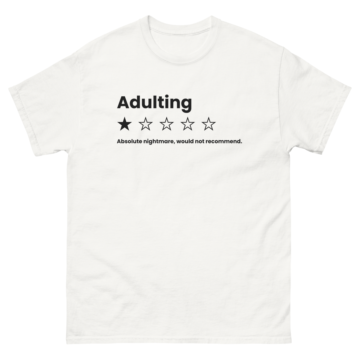 Adulting, Absolute Nightmare on a white tee
