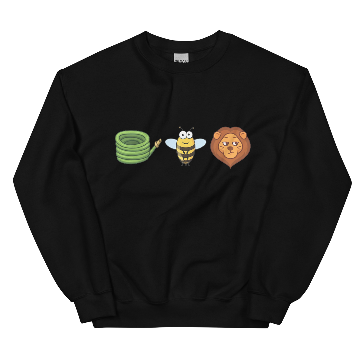 Hose Bee Lion on a black crewneck