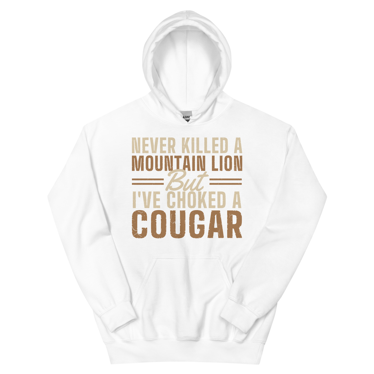 Choked a Cougar printed on a white hoodie